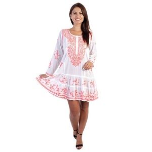 Juliet Dunn White Dress with Orange Embroidery
